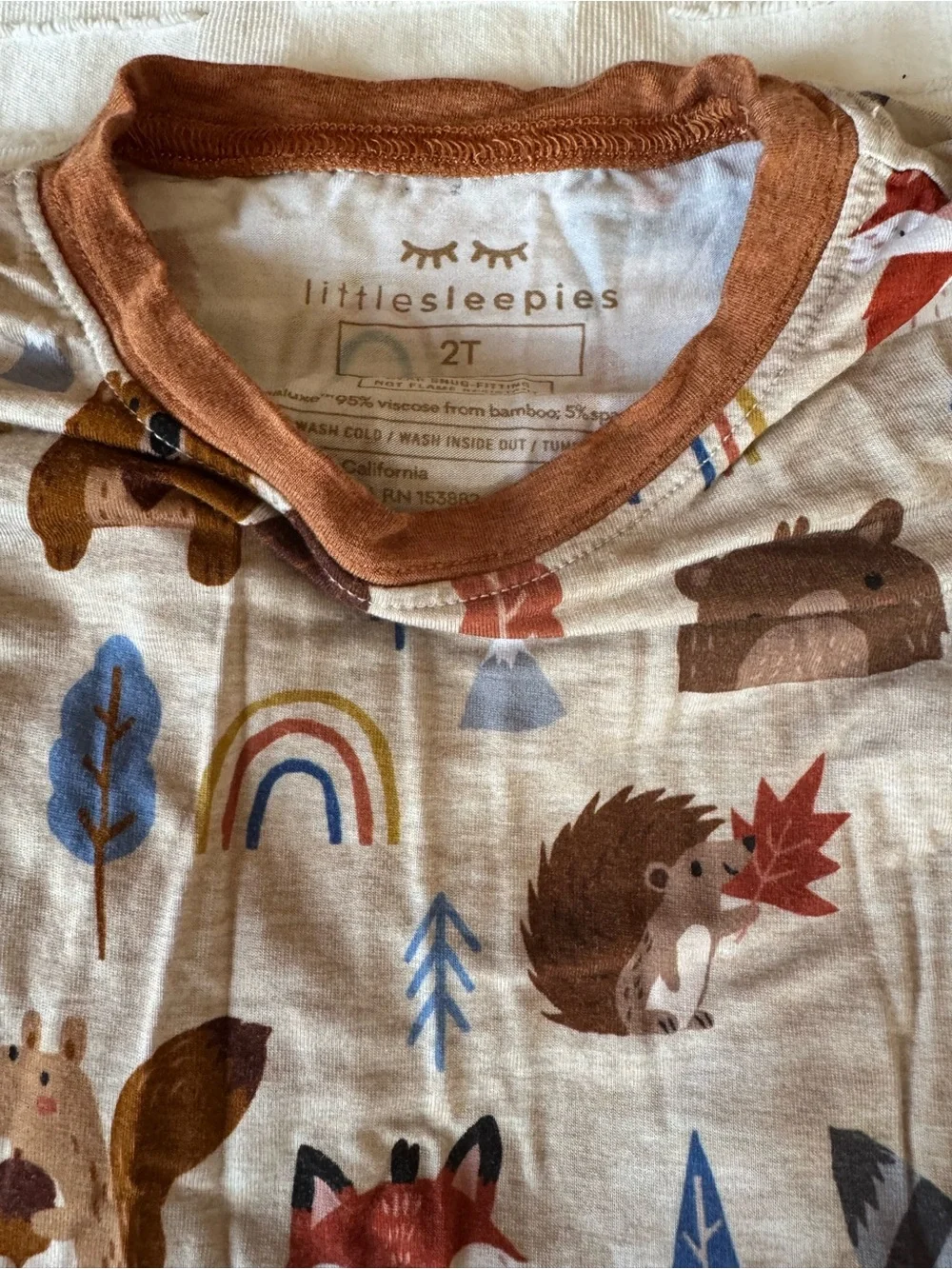 Little Sleepies Woodland Animals & Rust Trim Pajama Top